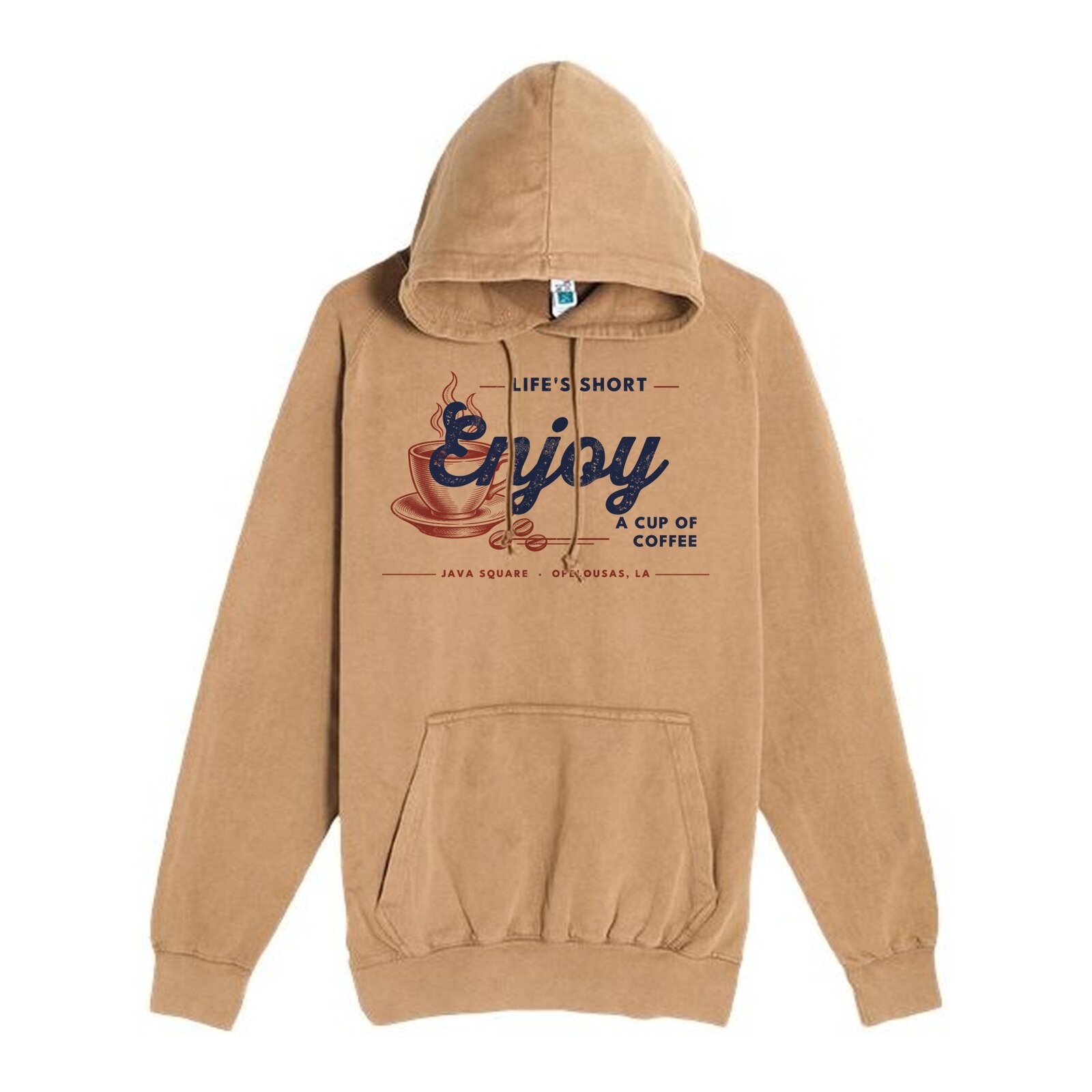 Java Square Enjoy a Cup of Coffee Hoodie - Vintage Camel