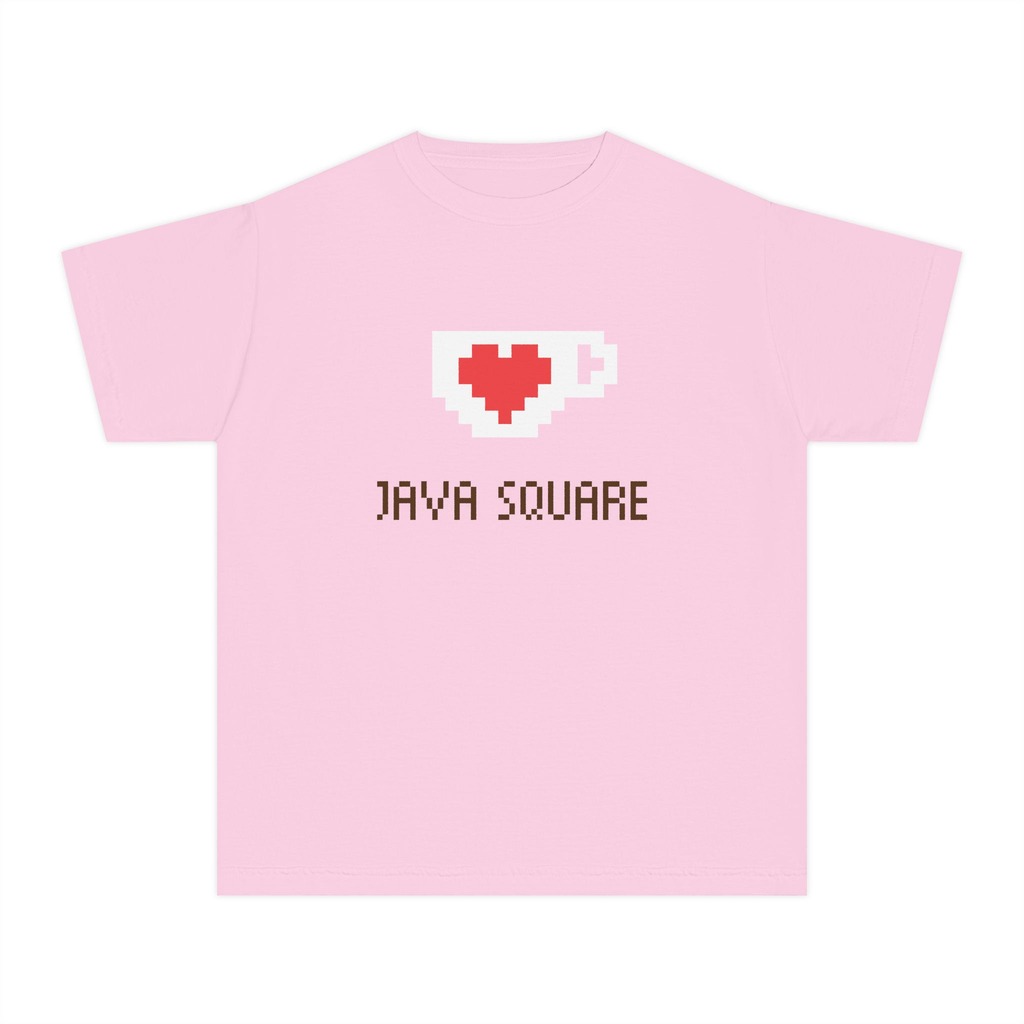 Java Square Pixel Heart Kids Tee - Pink