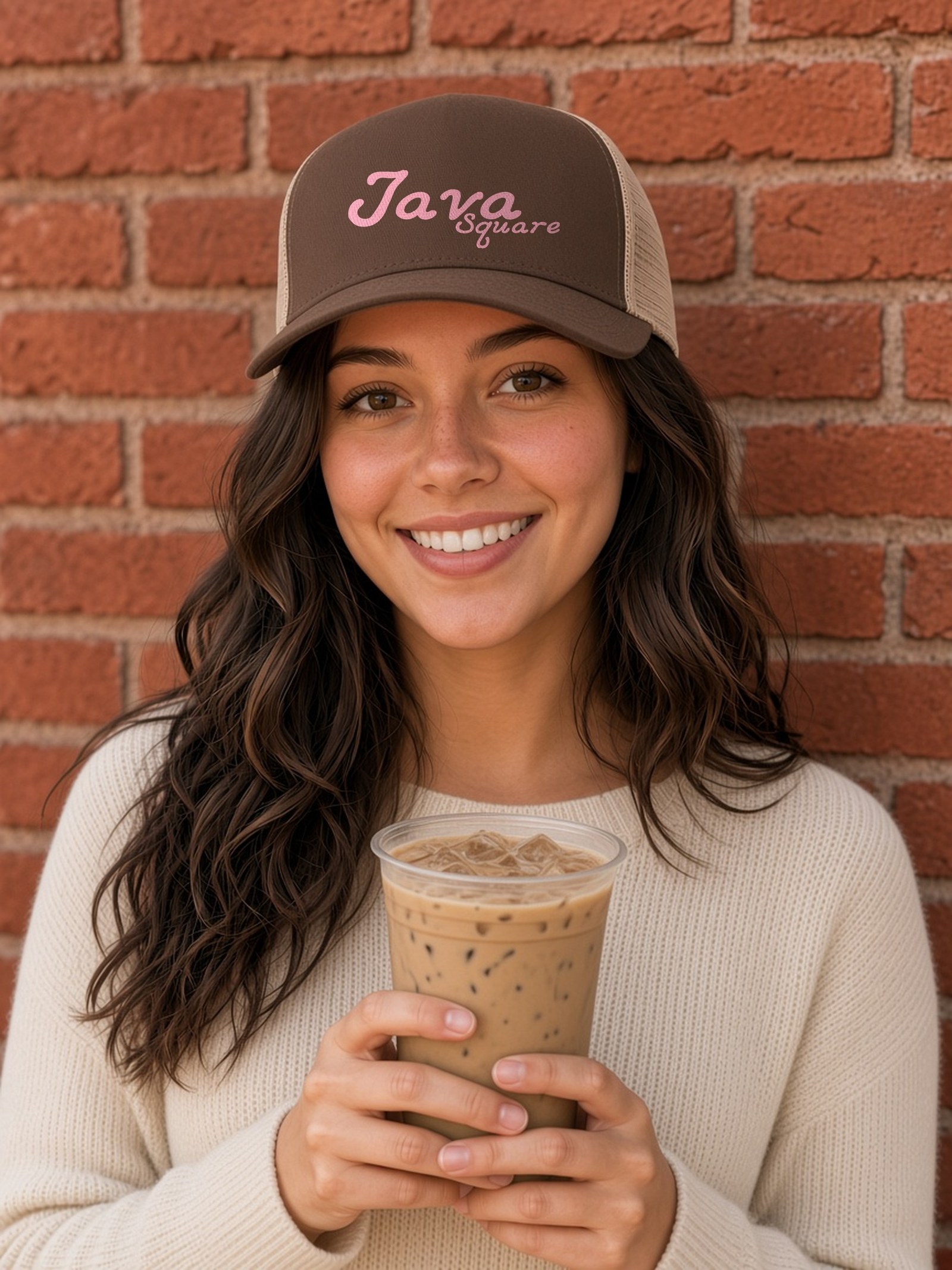 Java Square Slow Mornings Trucker Cap - Brown/Khaki